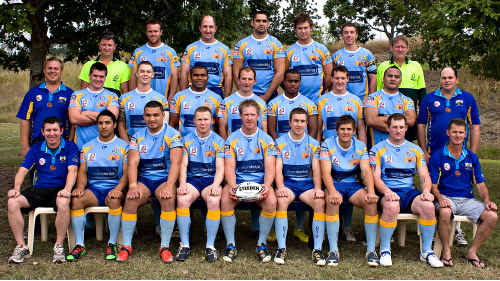 Back row (L-R): Craig Petrie (Leaguesafe), Michael Blaik, Darren Burns, Kurt Fleming, Riley McDowall, Josh Cumner, Col Callaghan (Leaguesafe). Middle row (L-R): Brad English, Godfrey Condon, Danny McMah, Josua Koroibulu, Craig Marshall, Tobs Viravu, Kaine Ernst, Sonny Lavea, Jimmy Bougoure (manager). Front row (L-R): John Greensill (coach), Ben Ashford, Ray Ioane, Barry Berrigan, Trent Callaghan, Nick Swan, Shaun Wilson, Ian Naylor, and Scott Dodt (president). Back row (L-R): Craig Petrie (Leaguesafe), Michael Blaik, Darren Burns, Kurt Fleming, Riley McDowall, Josh Cumner, Col Callaghan (Leaguesafe). Middle row (L-R): Brad English, Godfrey Condon, Danny McMah, Josua Koroibulu, Craig Marshall, Tobs Viravu, Kaine Ernst, Sonny Lavea, Jimmy Bougoure (manager). Front row (L-R): John Greensill (coach), Ben Ashford, Ray Ioane, Barry Berrigan, Trent Callaghan, Nick Swan, Shaun Wilson, Ian Naylor, and Scott Dodt (president).